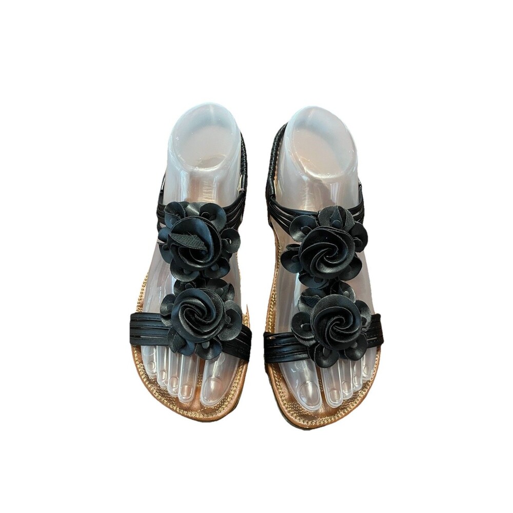 Patrizia Womens Size 5 Black Leather Floral Slingback Sandals